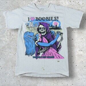 Boss Dog Art Dept Keep A Breast Shirt I Heart Boobies Grim Reaper Tee Medium